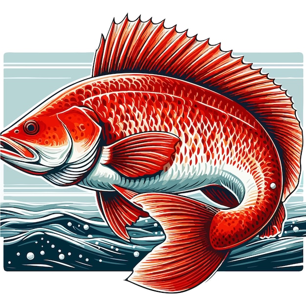 Cute redfish fish vector cartoon illustration