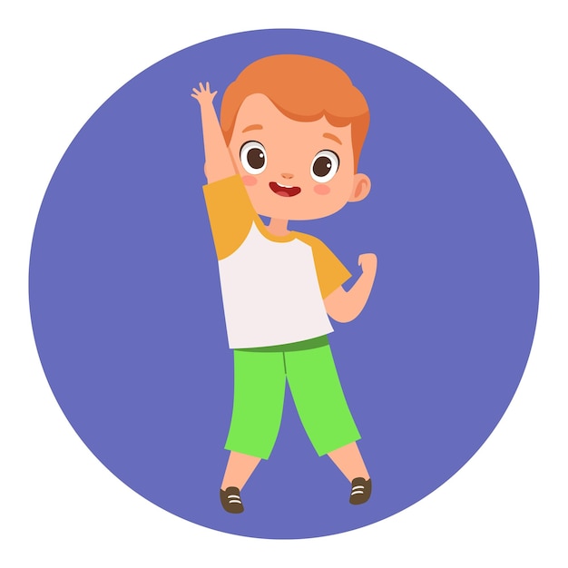 Вектор Милый рыжеволосый мальчик с поднятым указательным пальцем в жесте внимания забавная детская векторная иллюстрация