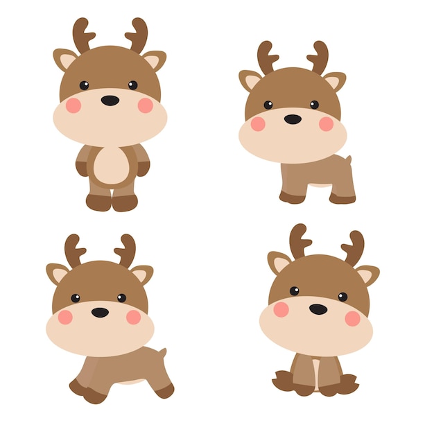 Vector cute reindeer cartoon christmas set