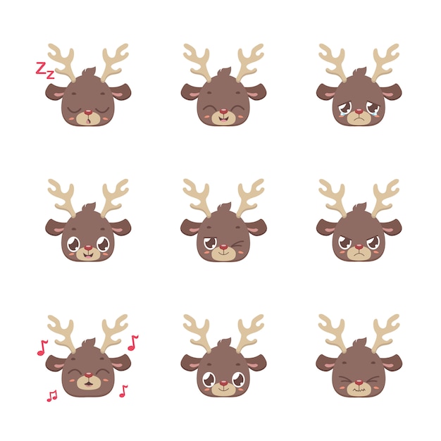 Vector cute reindeer expressions