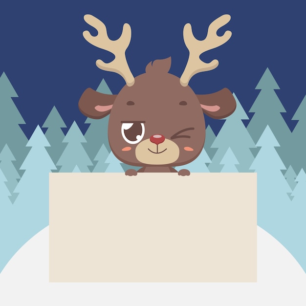 Vector cute reindeer holding a blank sign