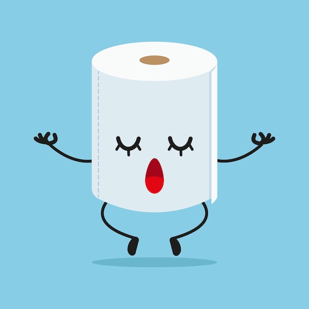 Cute relax toilet paper character Funny yoga tissue cartoon emoticon in flat style