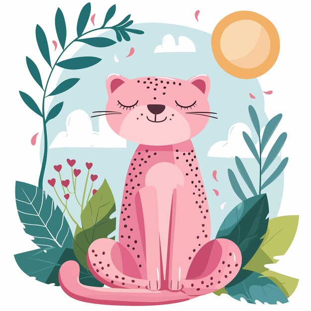 Vector cute_relaxed_pink_panther_with_leaves