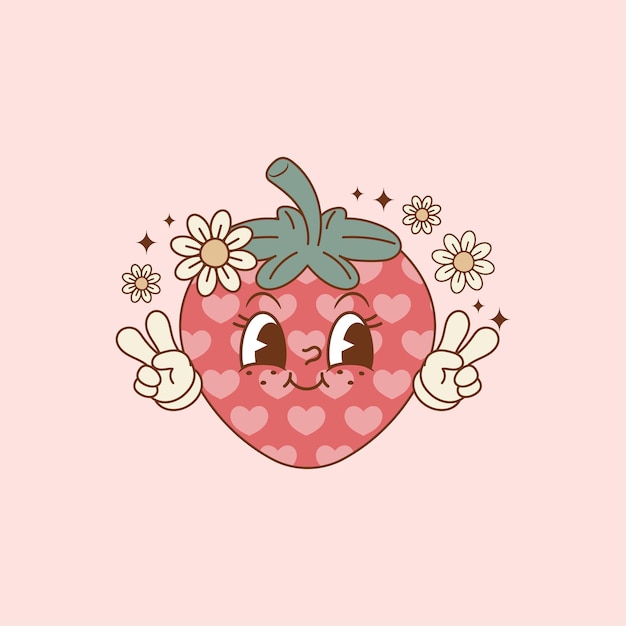 cute retro illustration of strawberry cartoon