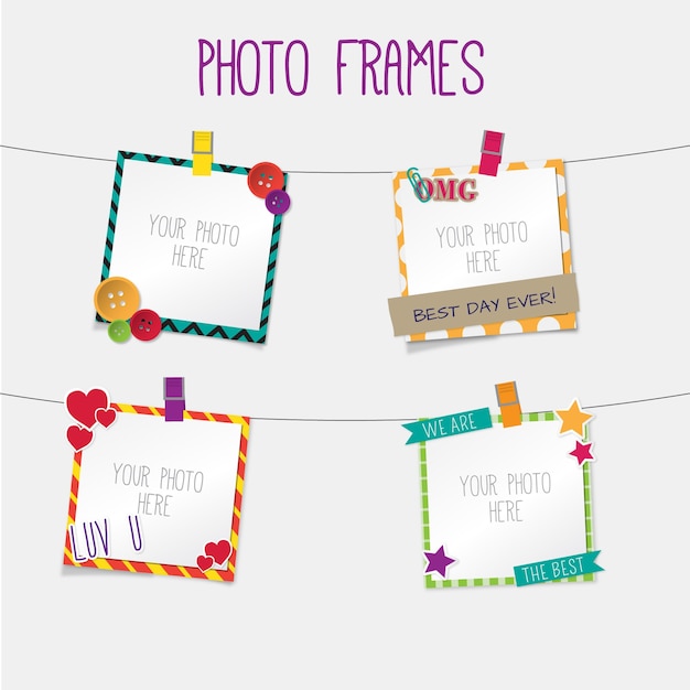 Cute retro photo frames hanging