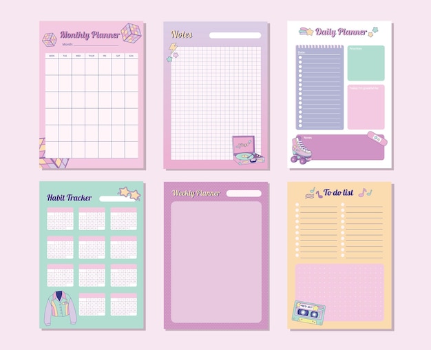 Cute Retro Printable Planner stationary