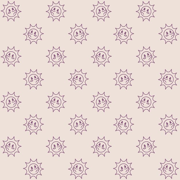 Vector cute retro sun character seamless pattern