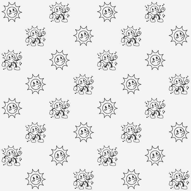 Cute Retro Sun Character Seamless Pattern