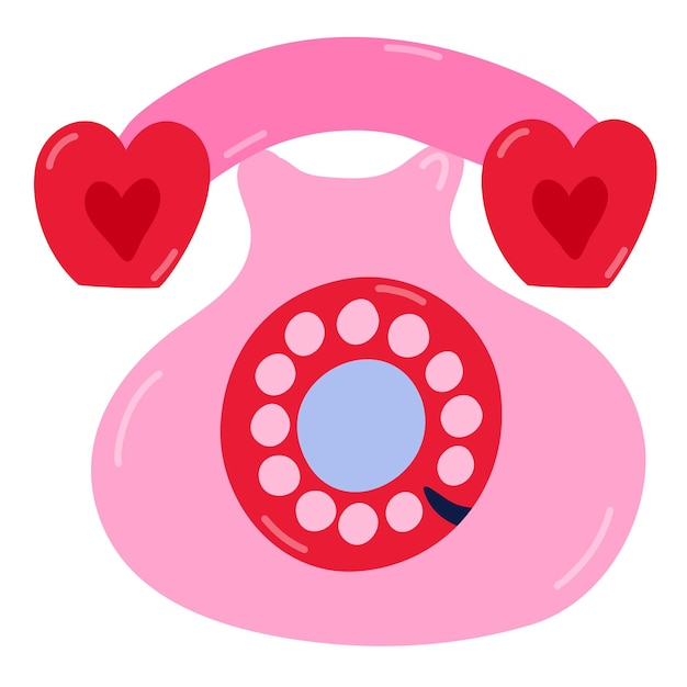 cute retro telephone clipart with dial and hearts hand drawn vector illustration isolated on background concept of love romance 14 of february for valentine39s day card sticker media scrapbook