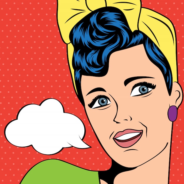 Cute retro woman in comics style