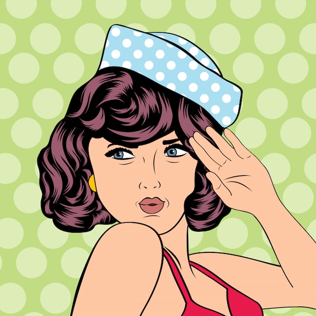 Vector cute retro woman in comics style