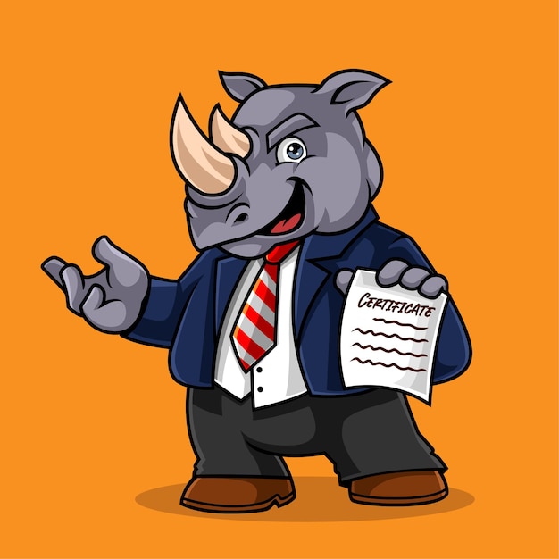 Cute rhino business suit mascot vector illustration