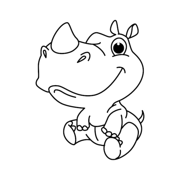 Cute rhino cartoon coloring page vector