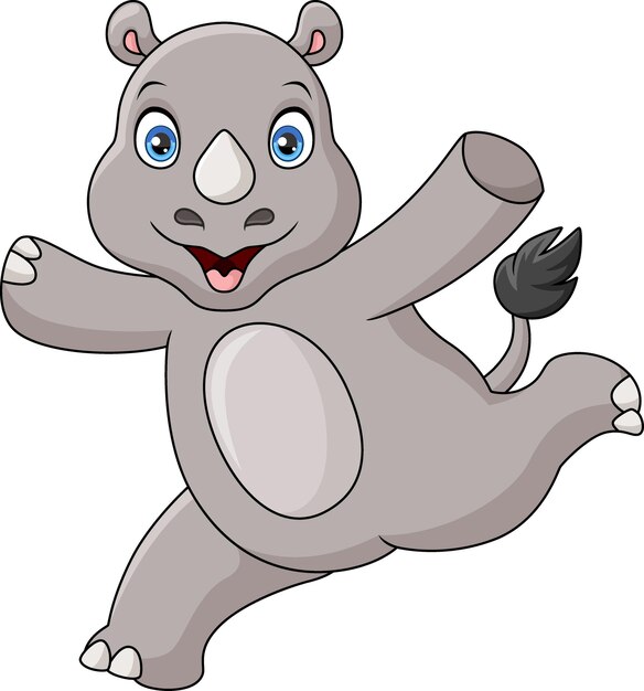 cute rhino cartoon dancing on white background