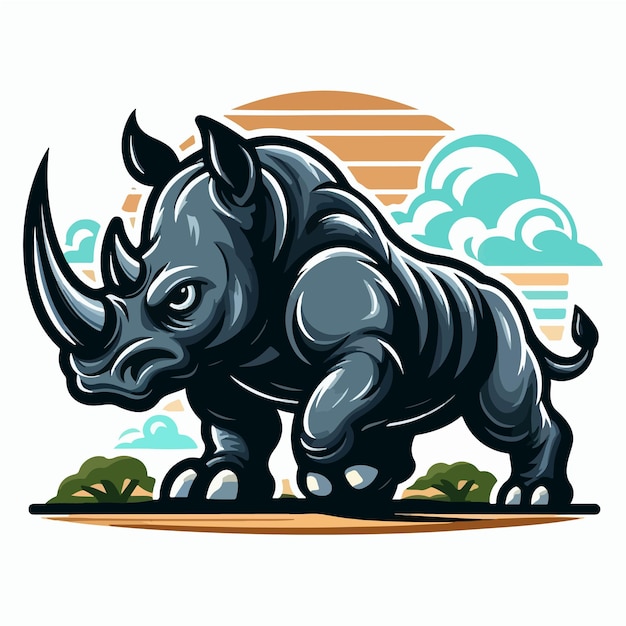 Cute rhino cartoon vector on white background