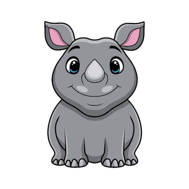 Vector cute rhino cartoon on white background