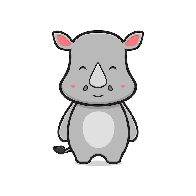Vettore illustrazione sveglia dell'icona del fumetto della mascotte del rinoceronte