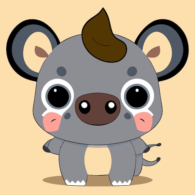 Vector cute rhino rhinoceros koala stuffed hand drawn cartoon sticker icon concept isolated illustration