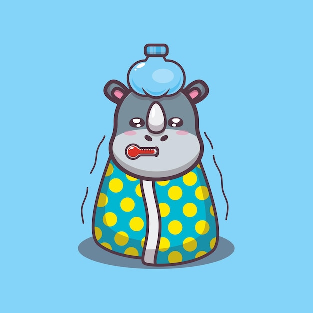 Cute rhino sick cartoon vector illustration