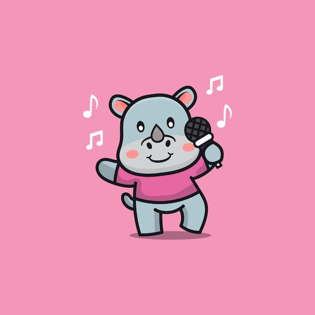 Cute rhino singing cartoon illustration