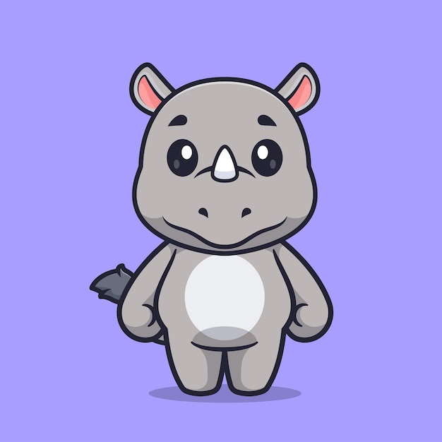 Vector cute rhino standing cartoon vector icon illustration animal nature icon isolated flat vector