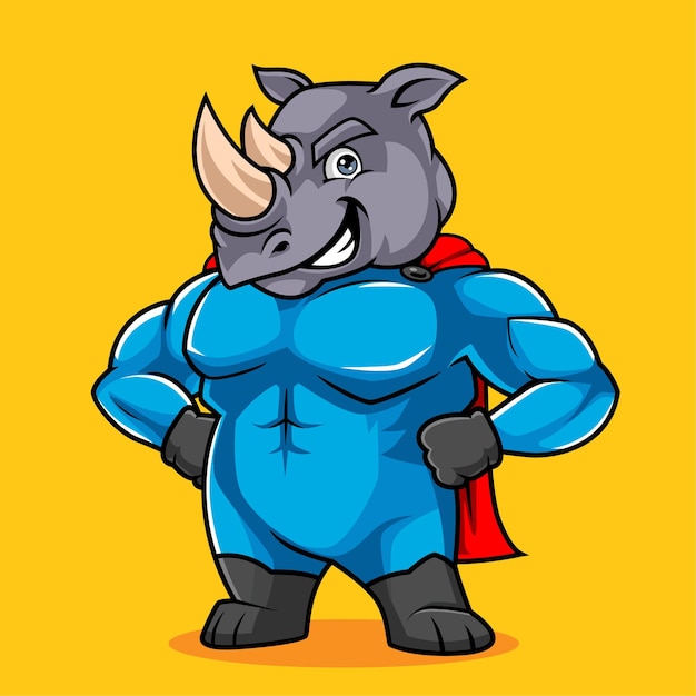 Симпатичная векторная иллюстрация талисмана супергероев-носорогов