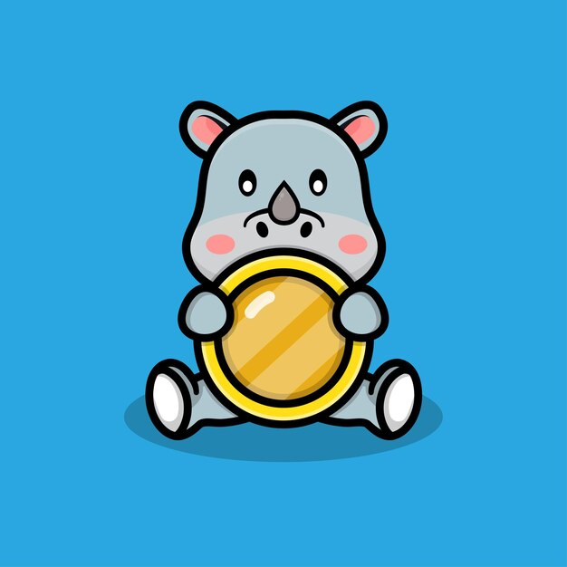 Cute rhino with coins illustration