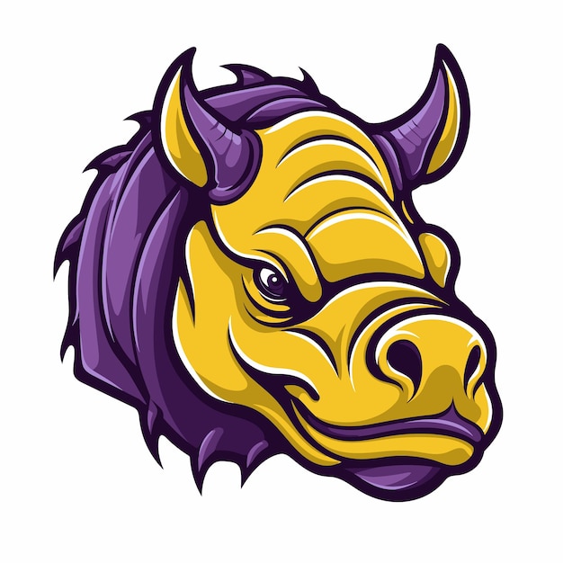 cute rhinoceros cartoon mascot isolated on white background Purple and yellow design illustration