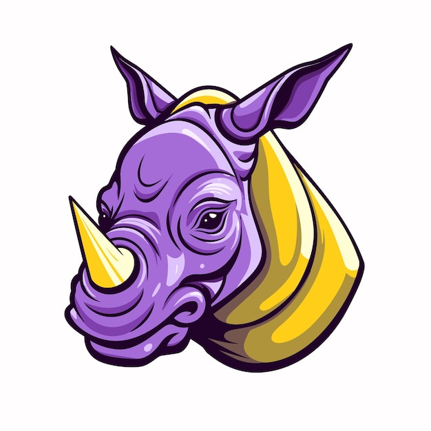 cute rhinoceros cartoon mascot isolated on white background Purple and yellow design illustration