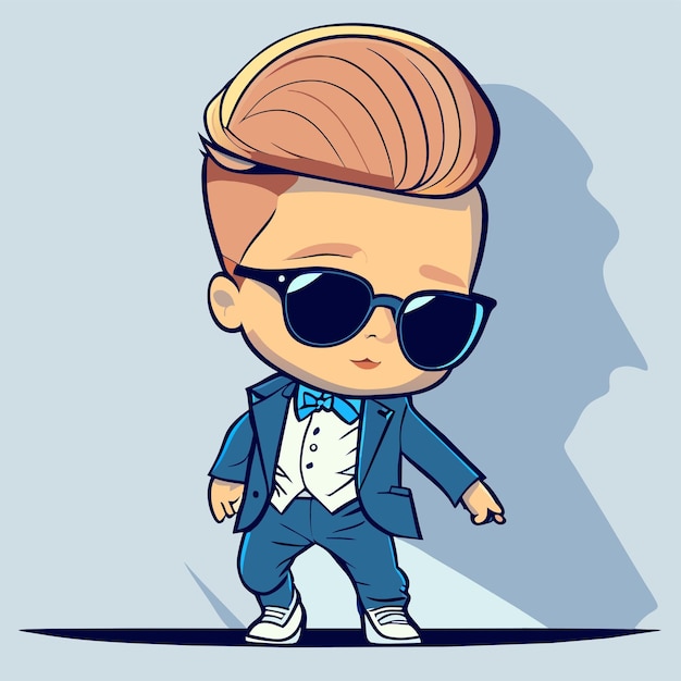 Vector cute rich boy businessman cartoon vector icon illustration