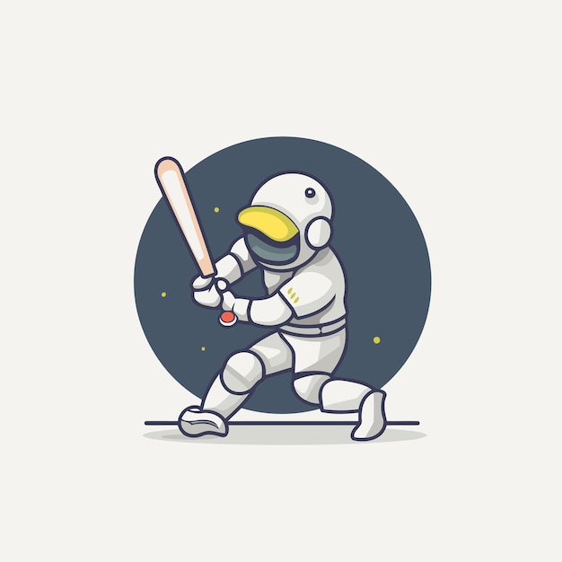 Cute Robot Baseball Player Cartoon Mascot Character Vector Illustration