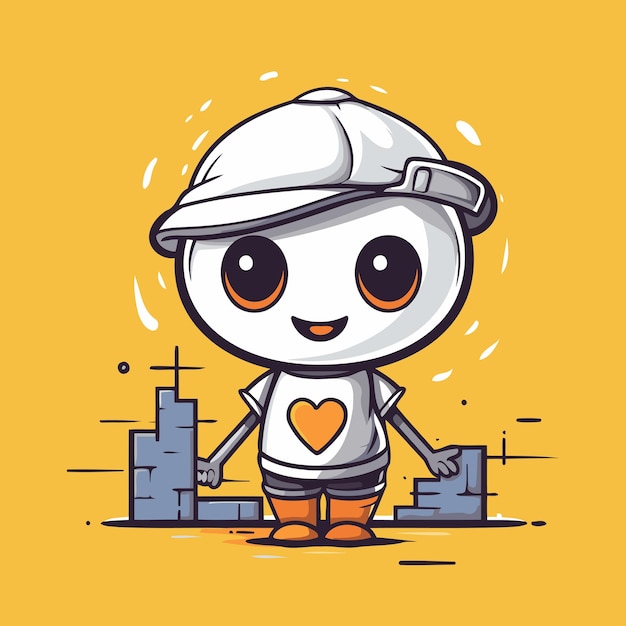 Vector cute robot building a house vector cartoon character illustration design