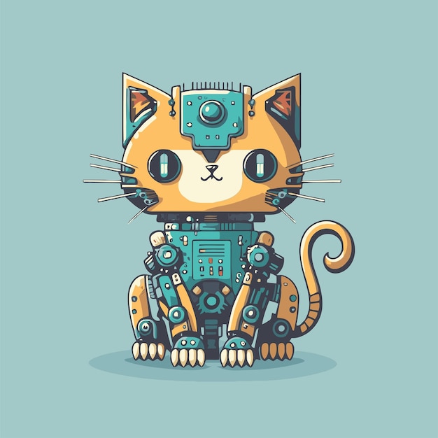 Cute robot cat character mascot logo flat vector illustration