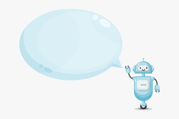 Cute robot character with bubble speech