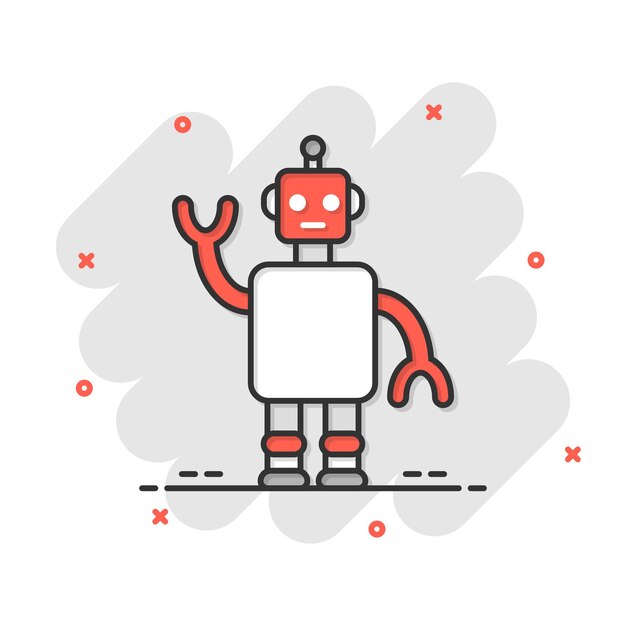 Cute robot chatbot icon in comic style Bot operator cartoon vector illustration on white isolated background Smart chatbot character splash effect business concept