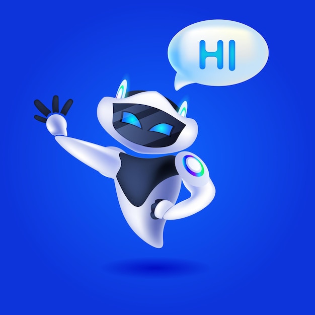 cute robot cyborg with hi speech chat bubble communication chatbot customer service artificial intelligence technology concept full length vector illustration