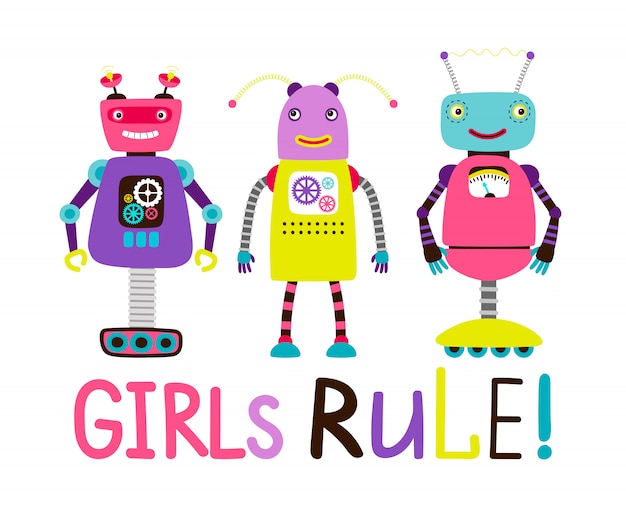 Cute robot girls t-shirt design