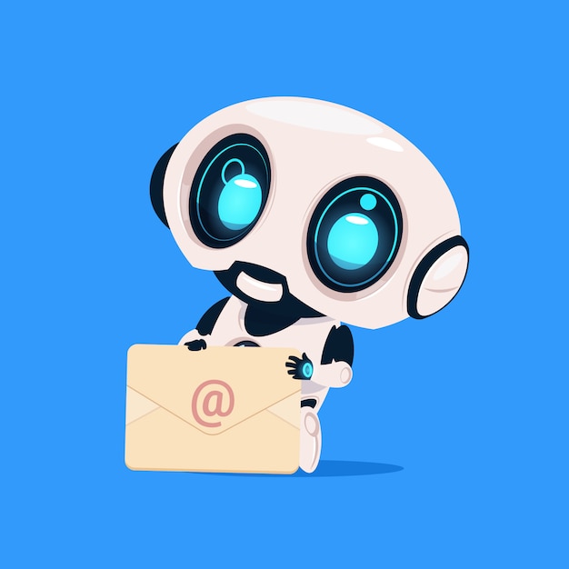 Cute Robot Hold Envelope Mail Notification Isolated Icon On Blue Background Technology Artificial Intelligence