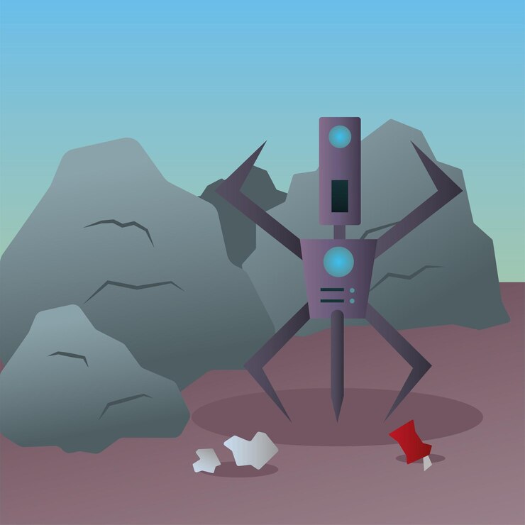 Vector cute robot machine minning some stones vector