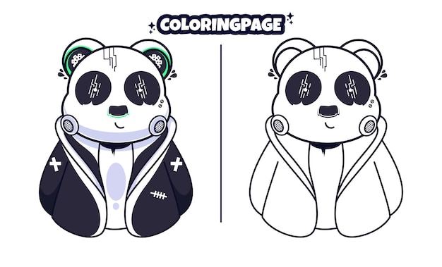 Вектор Милый робот-панда в костюме раскраски подходит для детей