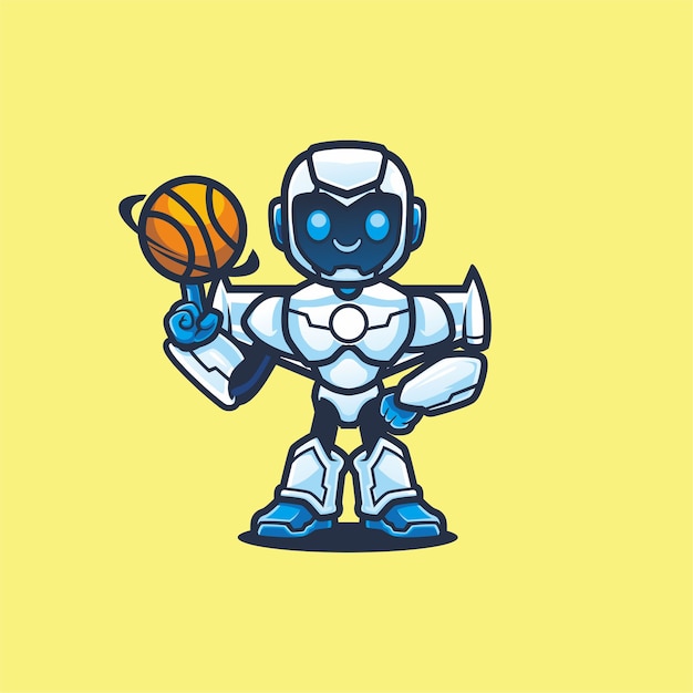 Cute robot playing basketball cartoon mascot design  