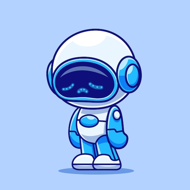 Милый робот Печальный мультфильм Векторный иконка Иллюстрация Наука Технология Икона Изолированный плоский вектор