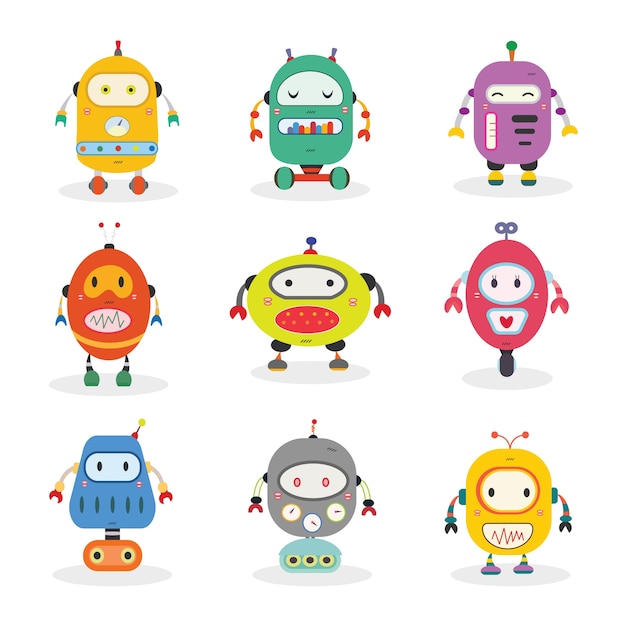 Vector cute robot set vector