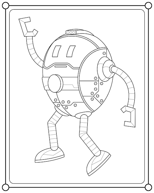 子供のぬりえページのベクトル図に適したかわいいロボット