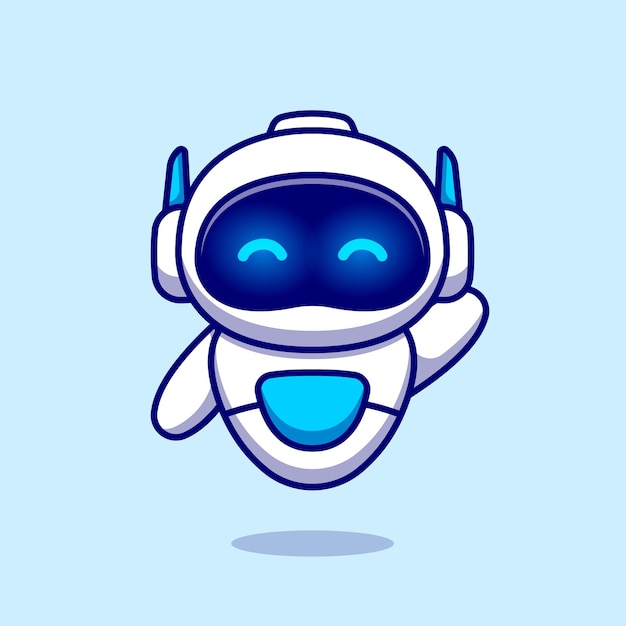 Cute robot waving hand cartoon illustration.