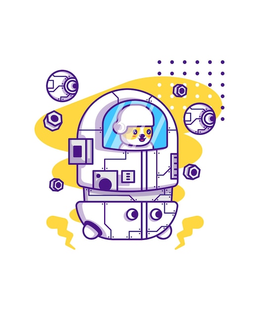 Cute Robot with Cat Cartoon Character Illustration