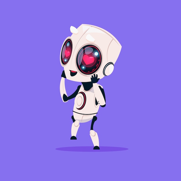 Cute robot with heart shape eyes isolated icon on blue background modern technology artificial intelligence