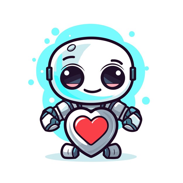 ベクトル 心を持つ可愛いロボット ベクトルイラスト 可愛い漫画キャラクター
