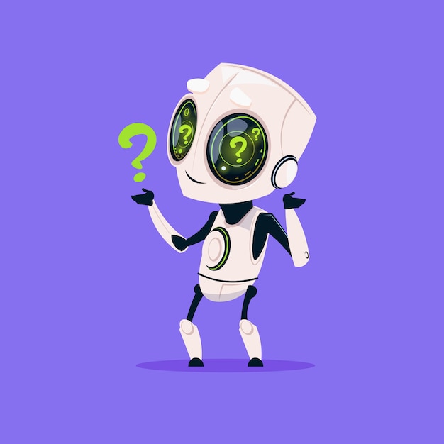 Cute robot with question mark isolated icon on blue background modern technology artificial intelligence