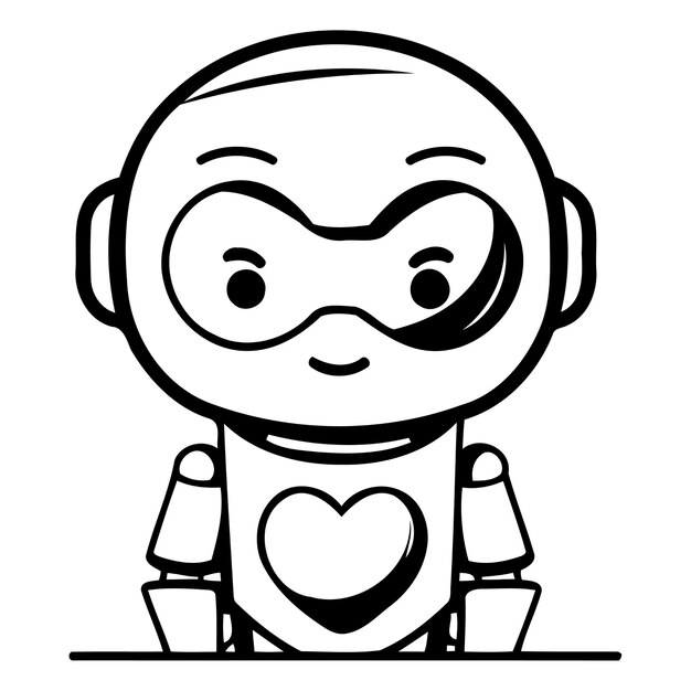 Vector cute robot with red heart vector illustration in cartoon style